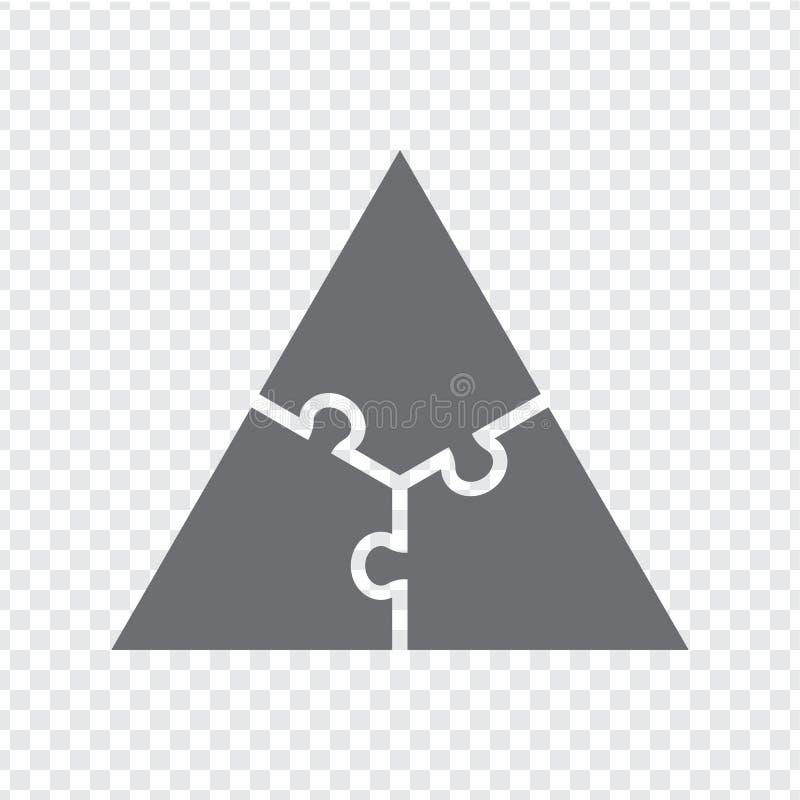Simple icon triangle puzzle in gray. Simple icon triangle puzzle of the three elements on transparent background stock illustration