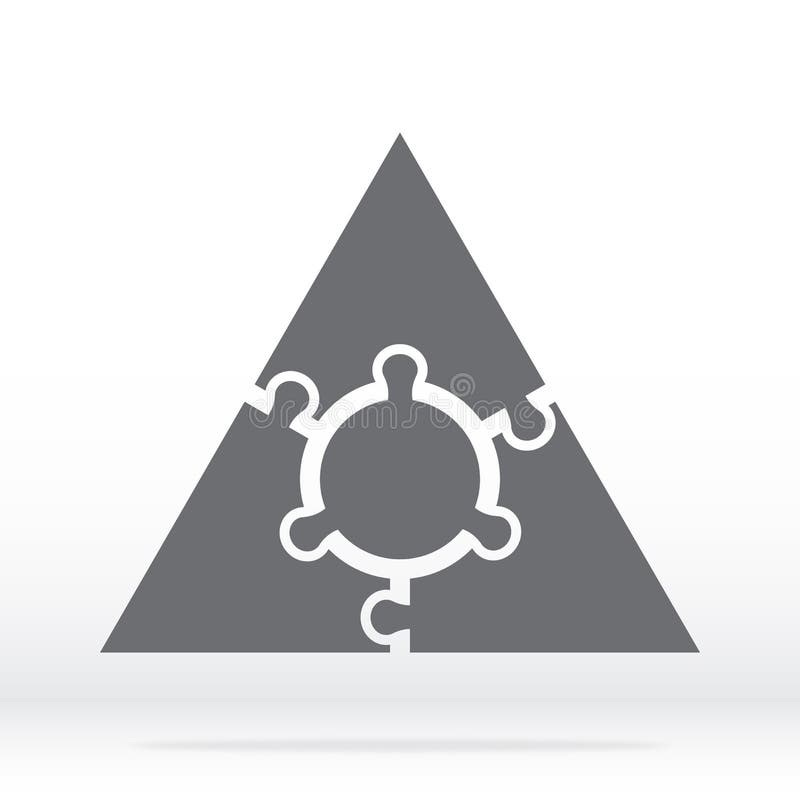 Simple icon triangle puzzle in gray. Simple icon triangle puzzle of the three elements and center on white background. stock illustration
