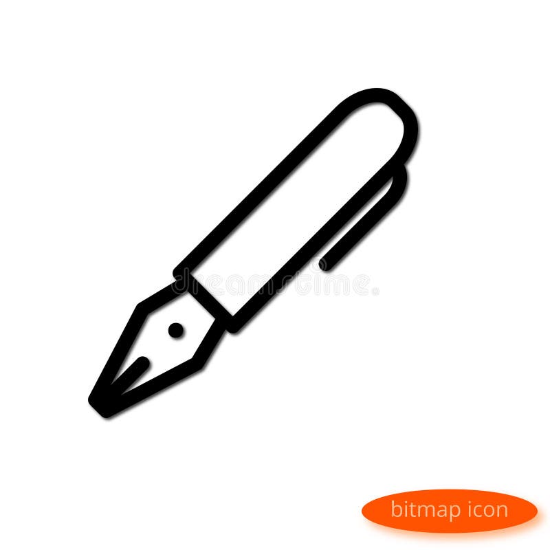 A simple illustration of a shadow casting line drawing a fountain pen with a clip, a flat line icon for a website, banner, poster
