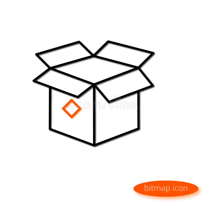 A simple illustration of a shadow casting line drawing an open cardboard box, a flat line icon for a website, banner, poster