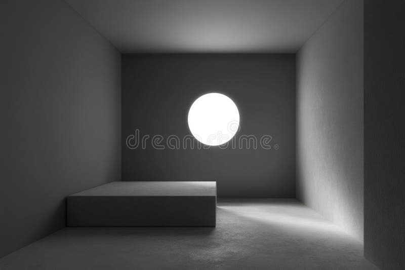A simple interior scene of an empty room featuring a round window royalty free stock image