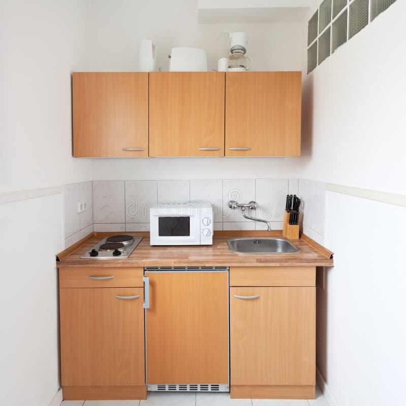 Simple Kitchen with Furniture Set Stock Image - Image of bowl