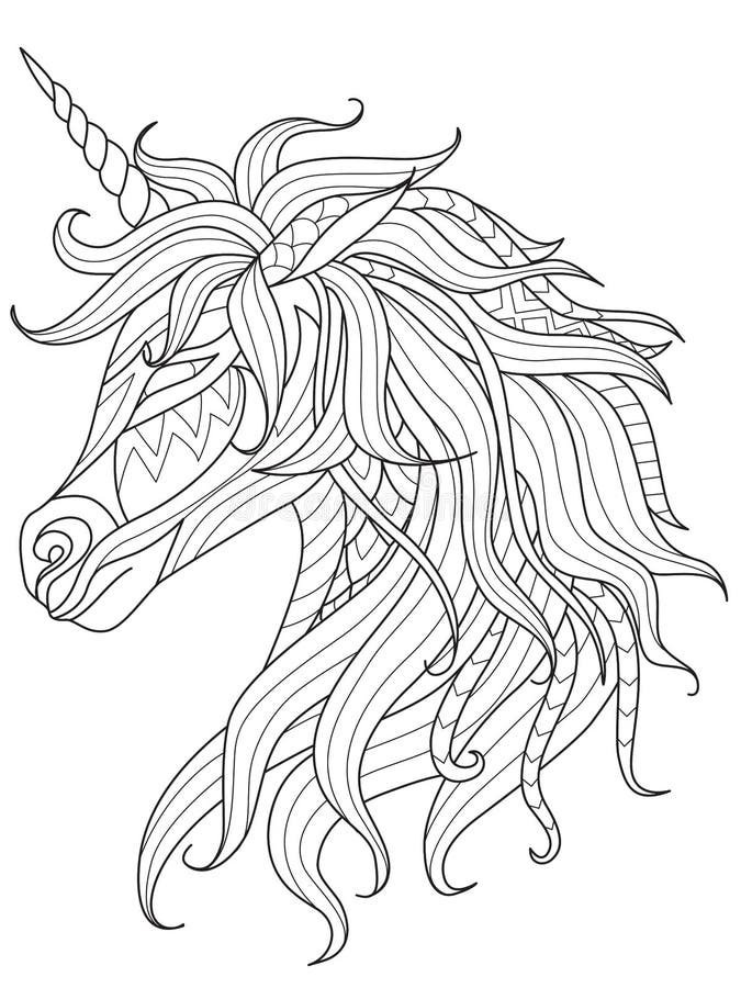 Simple Line Art of Unicorn for Design Element and Coloring Book on App ...