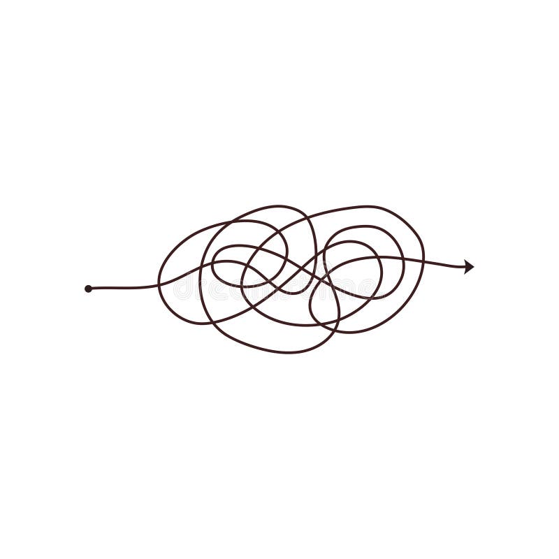 Simple line and complex easy way. Scribble doodle chaos mindset. Problem solving, difficult line. Vector hand drawn stock illustration
