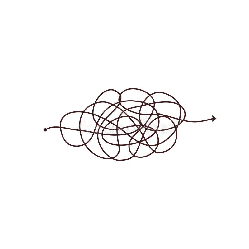 Simple line and complex easy way. Scribble doodle chaos mindset. Problem solving, difficult line. Vector hand drawn vector illustration