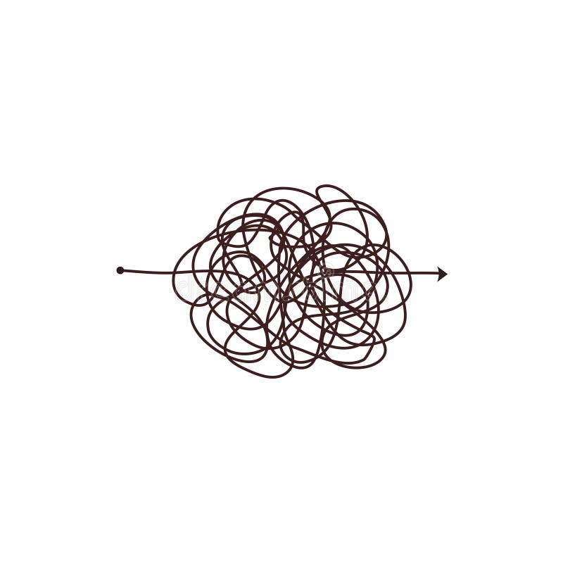Simple line and complex easy way. Scribble doodle chaos mindset. Problem solving, difficult line. Vector hand drawn stock illustration