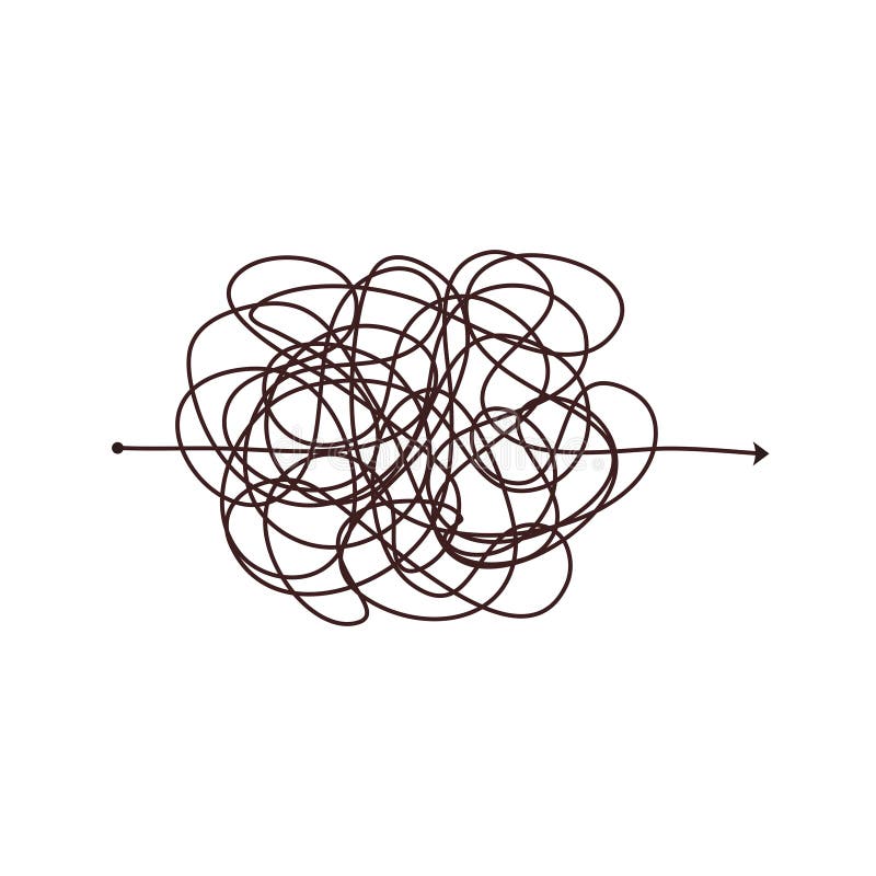 Simple line and complex easy way. Scribble doodle chaos mindset. Problem solving, difficult line. Vector hand drawn royalty free illustration