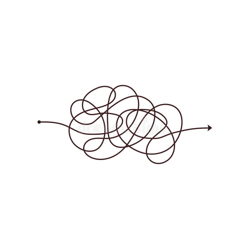 Simple line and complex easy way. Scribble doodle chaos mindset. Problem solving, difficult line. Vector hand drawn stock illustration