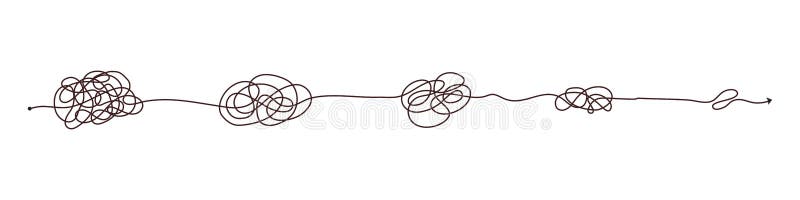 Simple line and complex easy way. Scribble doodle chaos mindset. Problem solving, difficult line. Vector hand drawn royalty free illustration