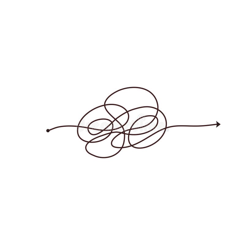 Simple line and complex easy way. Scribble doodle chaos mindset. Problem solving, difficult line. Vector hand drawn royalty free illustration