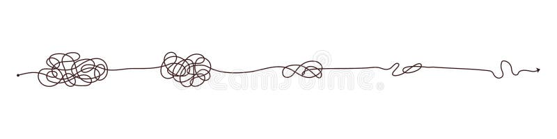 Simple line and complex easy way. Scribble doodle chaos mindset. Problem solving, difficult line. Vector hand drawn stock illustration