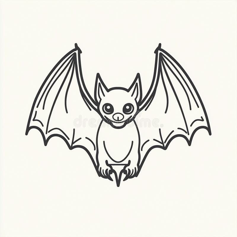 Simple line drawing of a bat icon vector graphic, a minimalistic design on a plain background stock photo