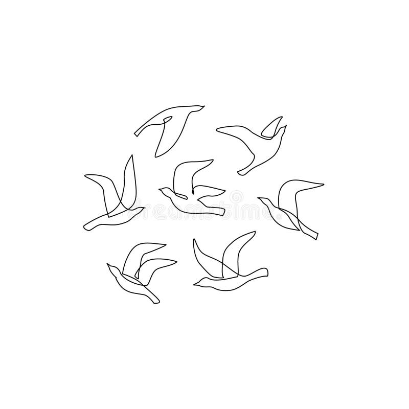Simple line drawing of pigeons, doves. Bird silhouettes one line art royalty free illustration
