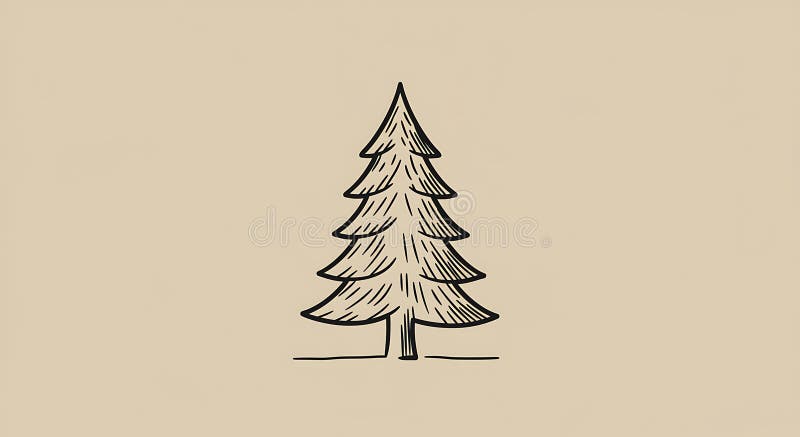 Simple line drawing of a pine tree (Pinus spp. ) on a beige background. The tree vector illustration