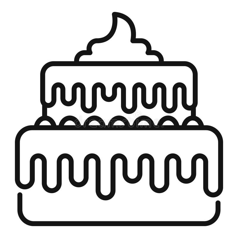 Two Tier Birthday Cake with Icing Dripping Down Sides Line Art Drawing Stock Illustration