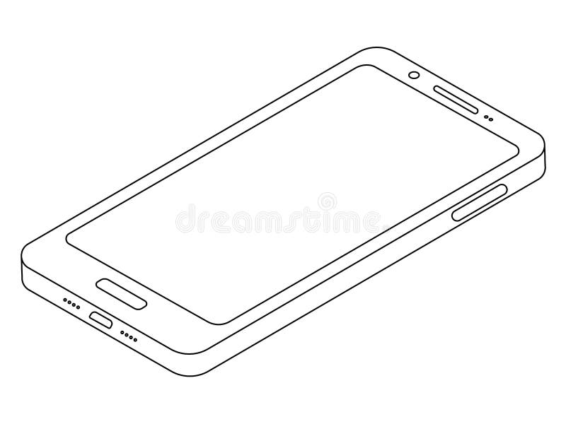 Simple Line mobile Cell Phone isometric smartphone Vector Icon stock illustration