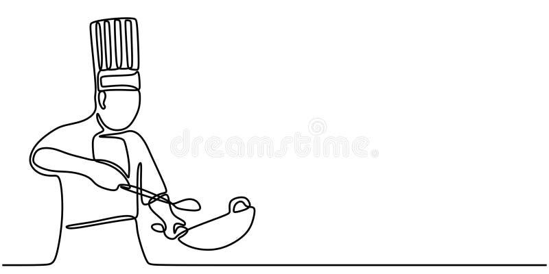 Simple One Line Drawing of a Chef Cooking with a Pan, Representing Culinary Art royalty free illustration