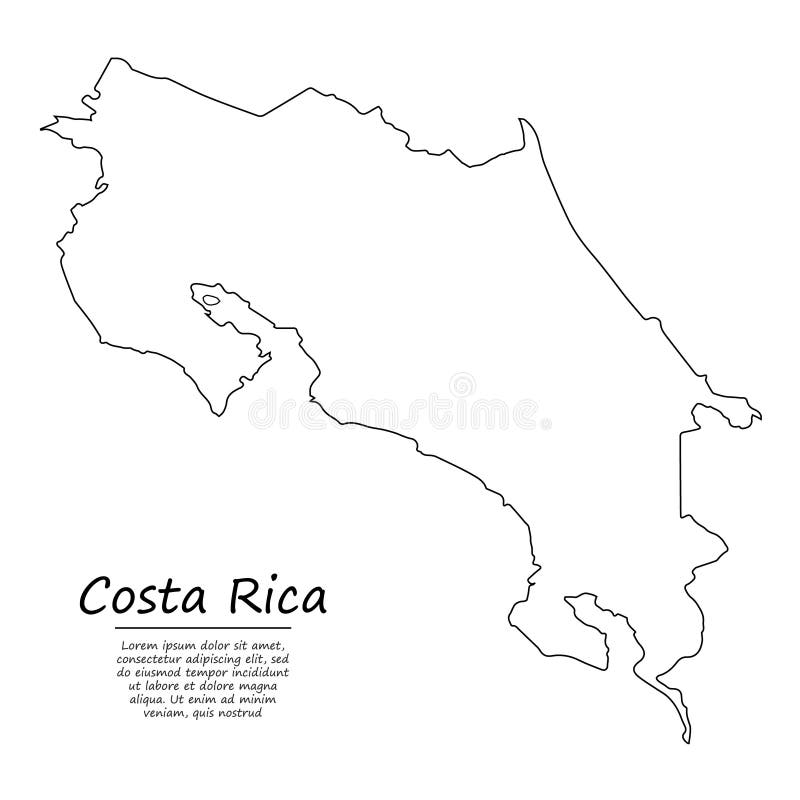 Simple Outline Map of Costa Rica, Silhouette in Sketch Line Styl Stock