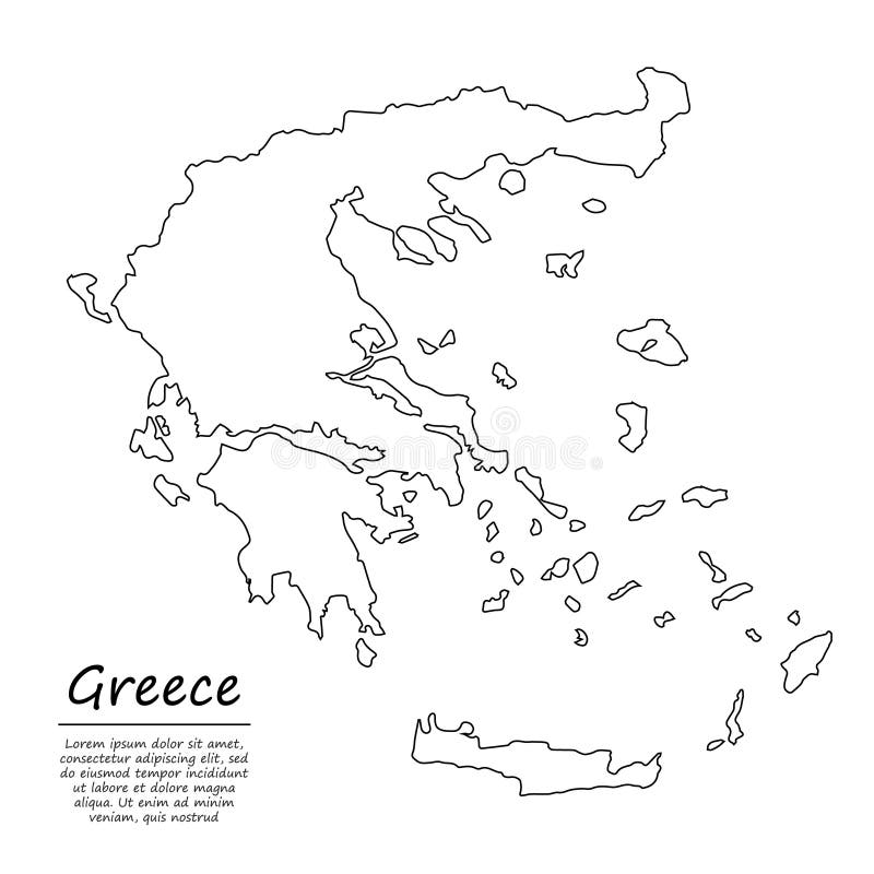 Simple Outline Map of Greece, in Sketch Line Style Stock Vector