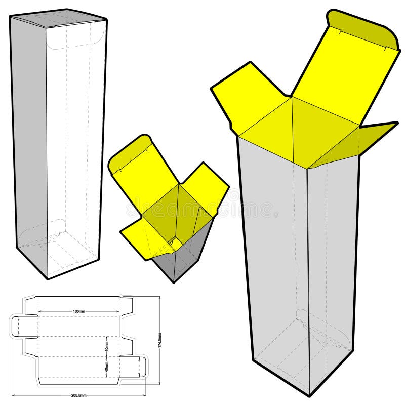 Simple Packaging Box Internal measurement 3.4x3.4x16cm and Die-cut Pattern.