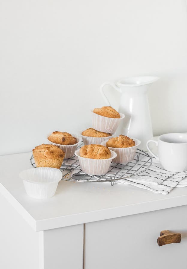 Simple Pastries for Dessert. Muffins with Peanut Paste on a White Table
