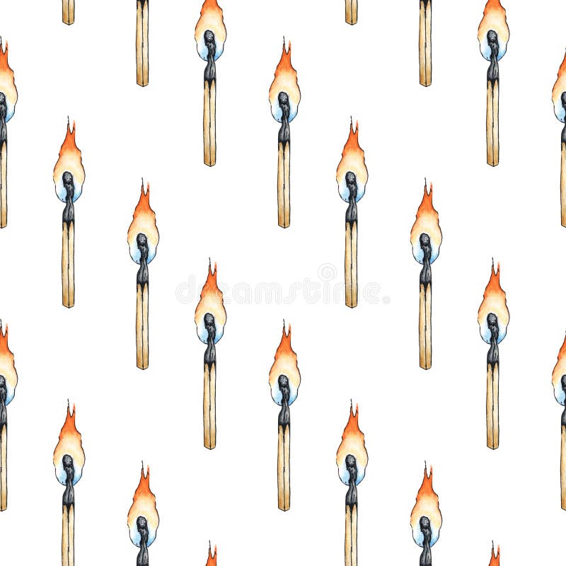 Simple pattern burning match watercolor vector illustration