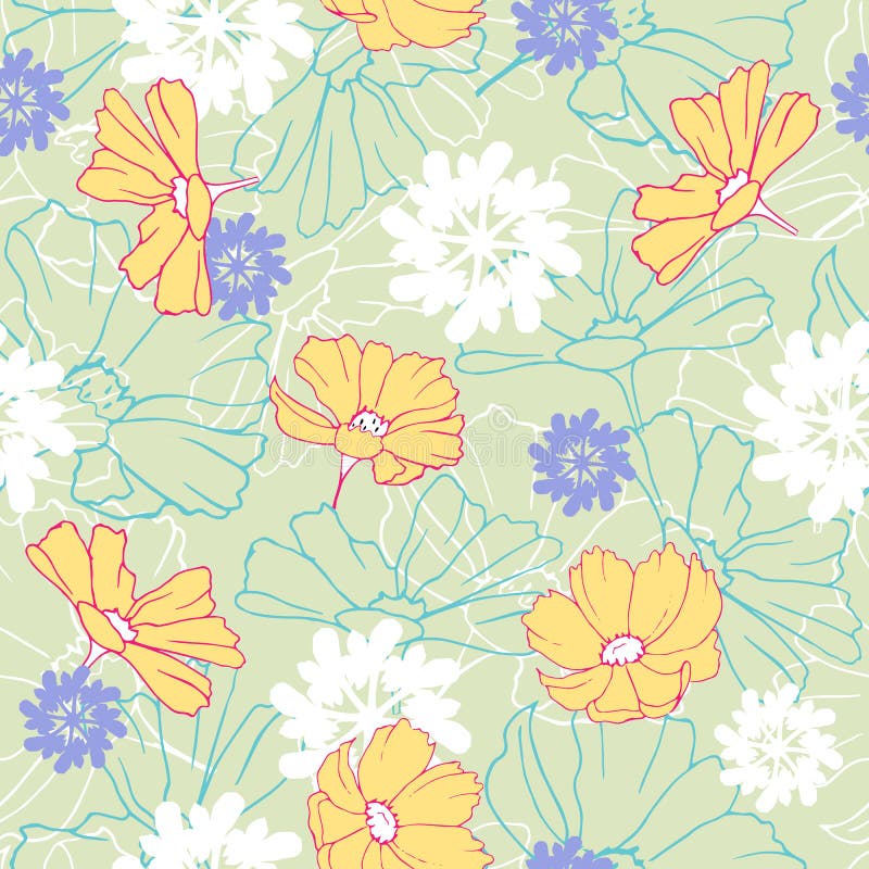 Simple pattern with daisies on a green background. Drawn floral texture to decorate fabric, tiles and paper and wallpaper on the