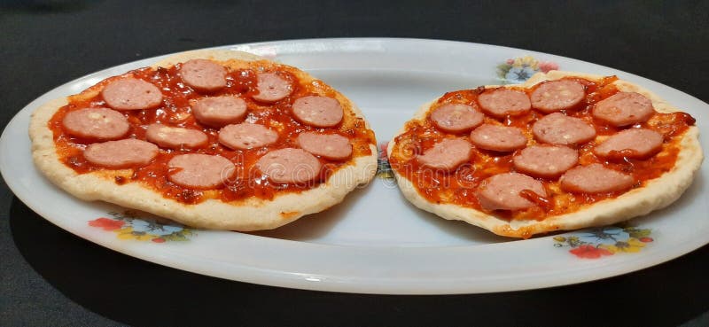 Simple Pizza only Sausage with Bolognese Sauce Stock Image Image of