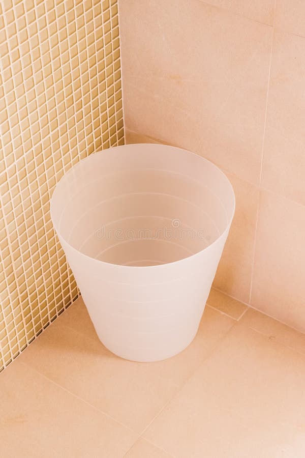 Simple Plastic Bin in Bathroom Stock Image Image of drop