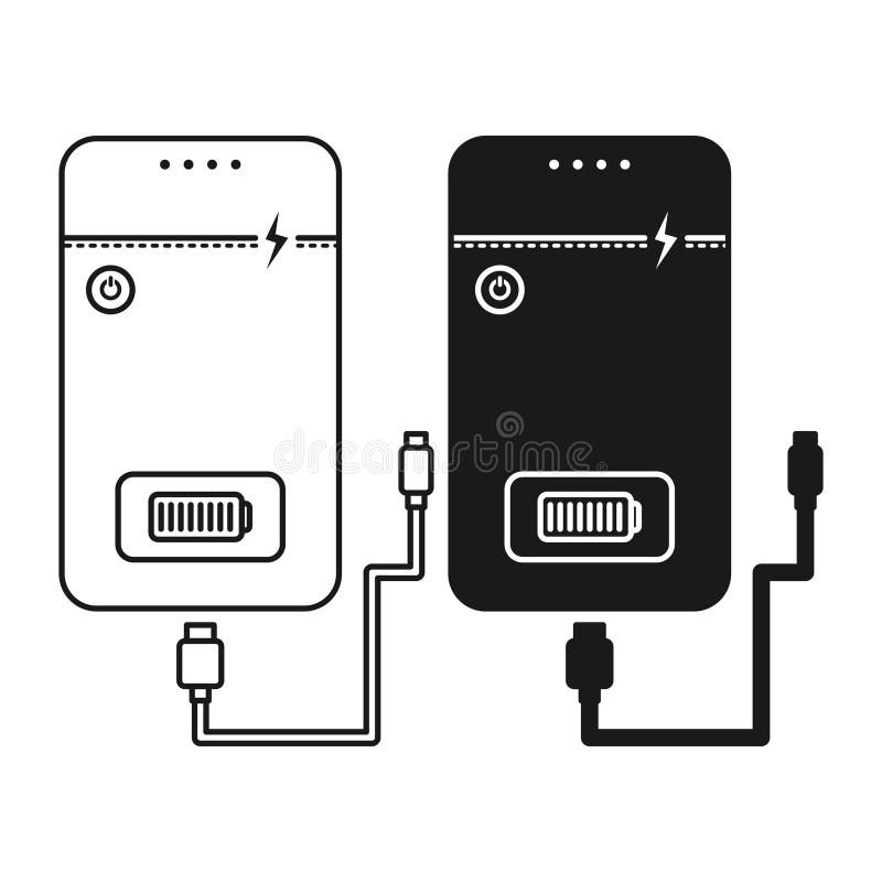 Simple Power Bank Black Flat and Outline Style vector illustration