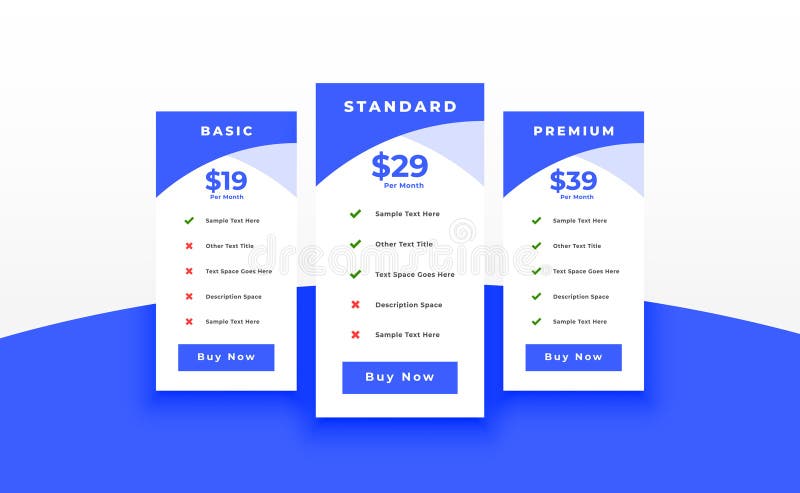 Simple pricing chart table layout for website subscription vector illustration