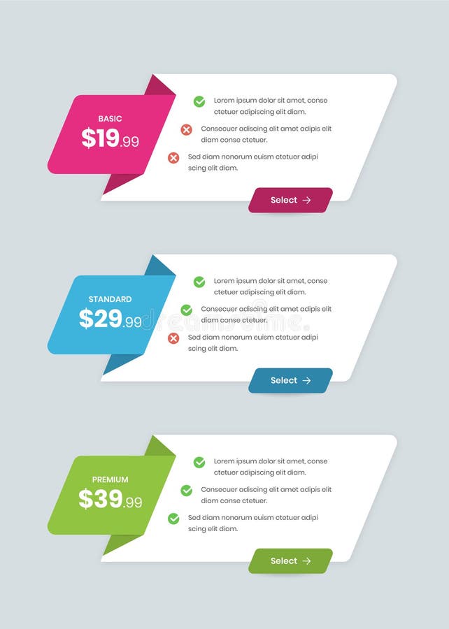 Simple Pricing comparison card with check point for website stock illustration
