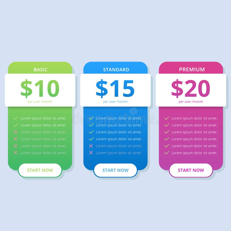 Simple pricing table list colorful for website vector