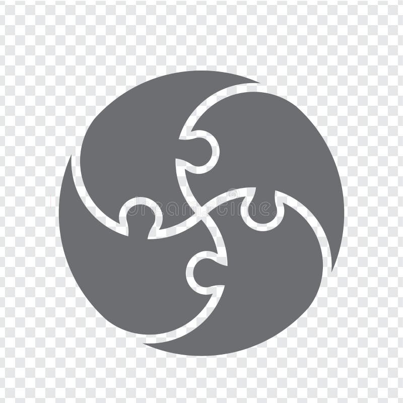 Simple puzzle en cercle d'icônes en gris. simple cercle d'icônes puzzle des quatre éléments. concept yin et yang pour votre concep illustration libre de droits