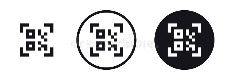 Simple QR code scan icons. Example QR code scanning icon in three styles royalty free illustration