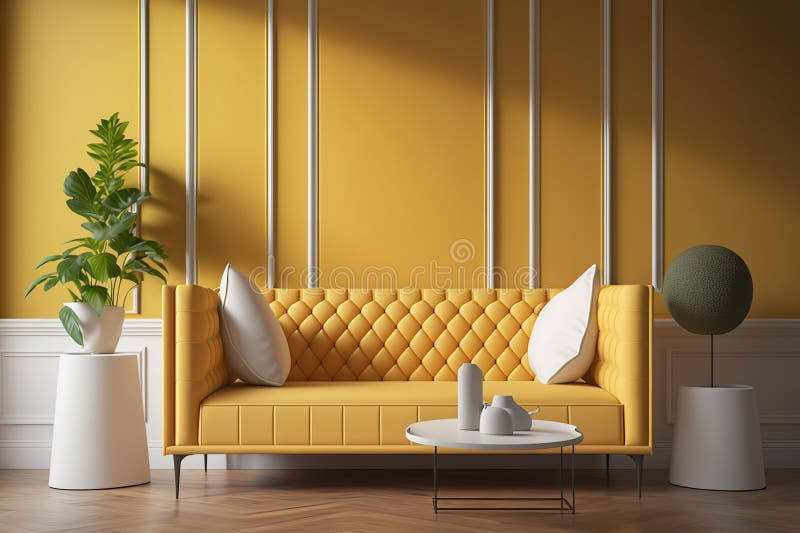 Simple Room Interior Render Yellow Color Presentation with White