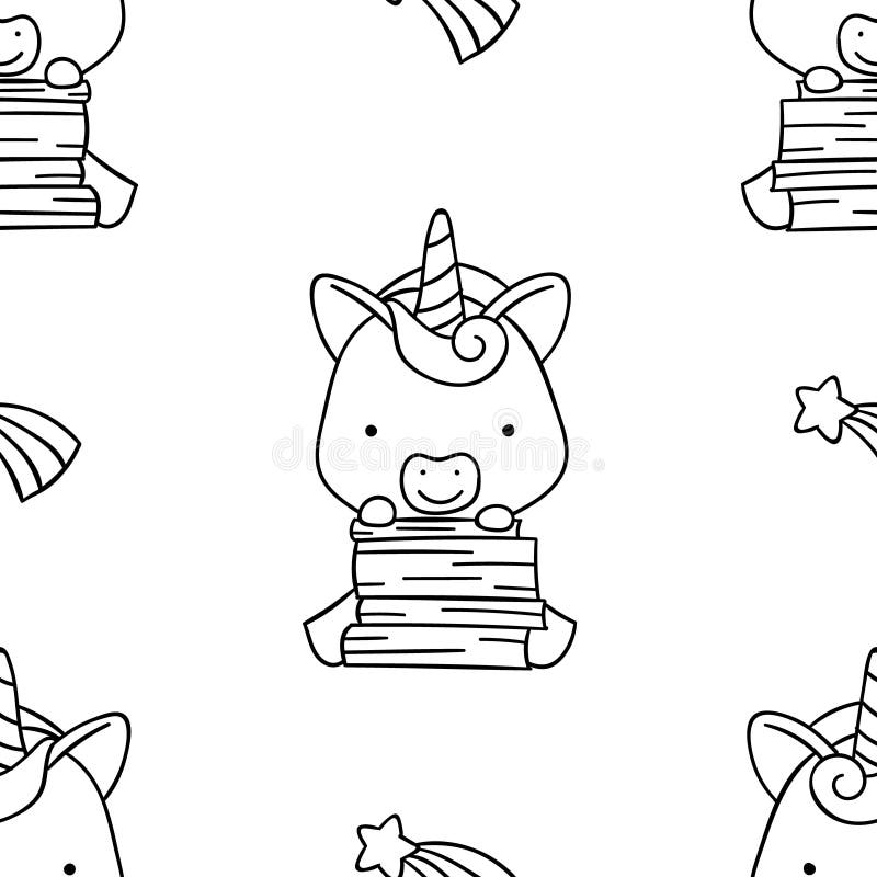 Simple Seamless Pattern Black And White Cute Kawaii Hand Drawn Unicorn Doodles Coloring Pages Stock Vector Illustration Of Children Ornament 177477611