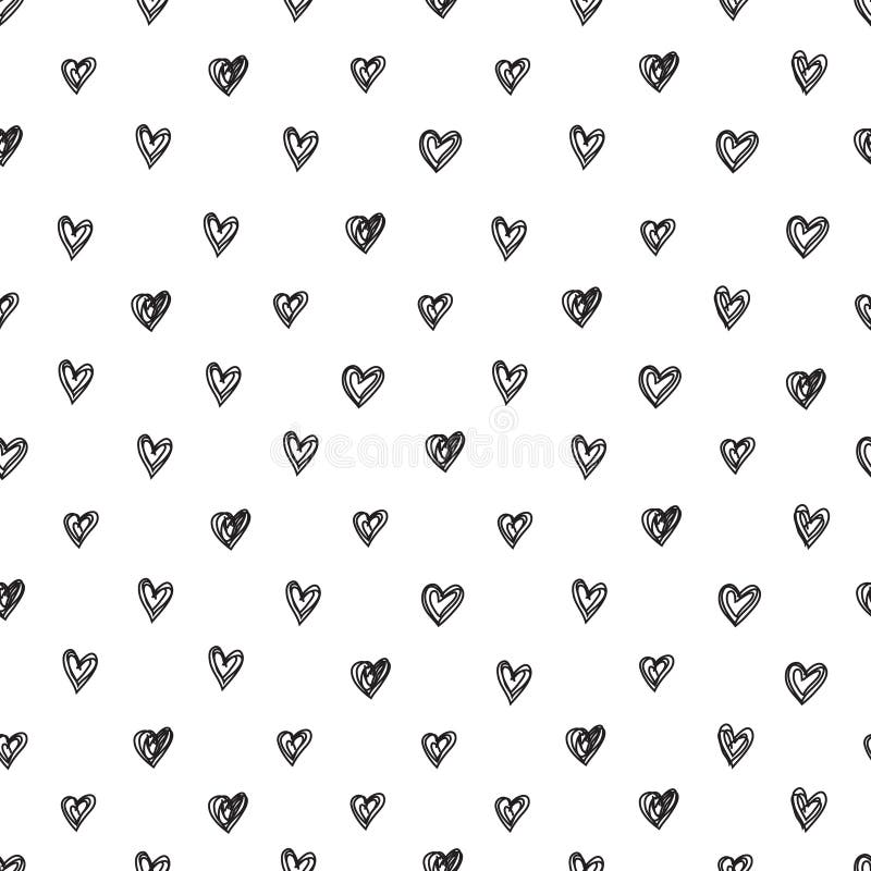 Simple seamless vector pattern of abstract hand-drawn hearts on a white background