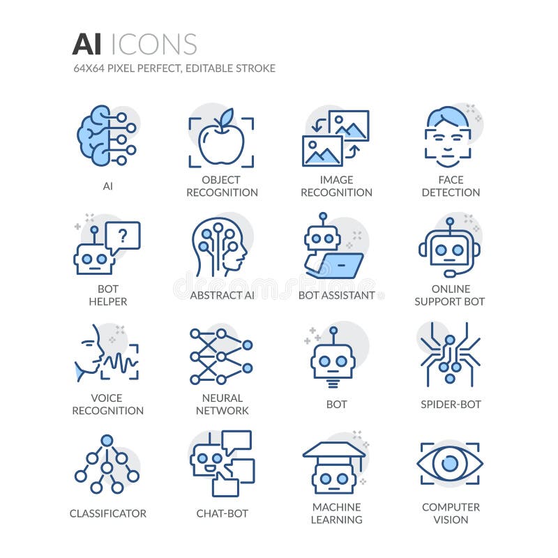 Line Artificial Intelligence Icons royalty free illustration
