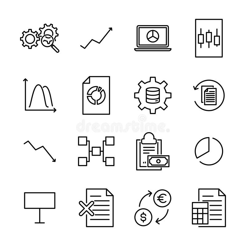 Simple set of big data related outline icons. royalty free illustration