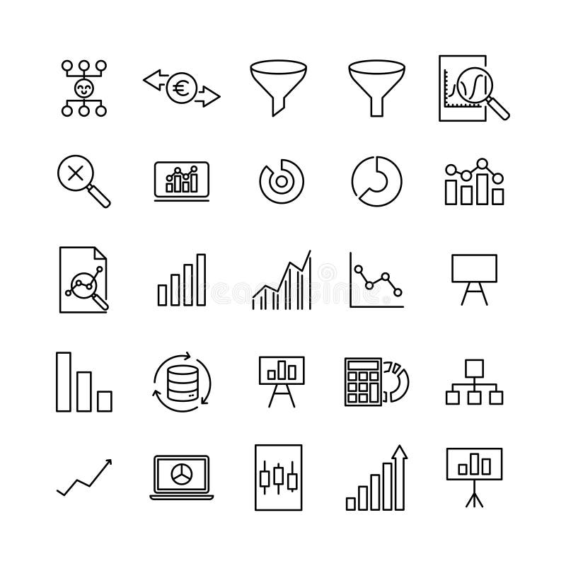 Simple set of big data related outline icons. vector illustration