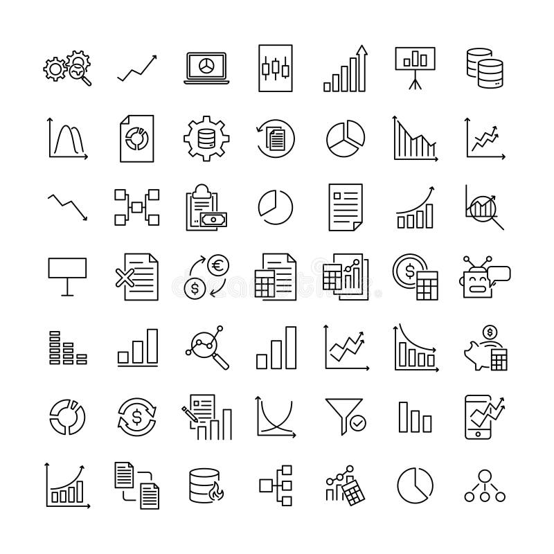 Simple set of big data related outline icons. vector illustration