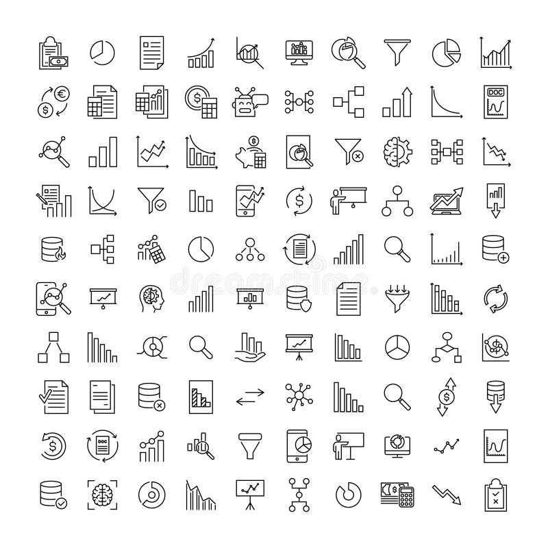 Simple set of big data related outline icons. vector illustration