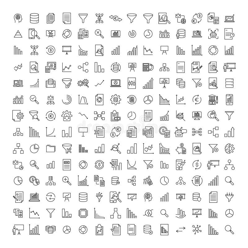 Simple set of big data related outline icons. royalty free illustration