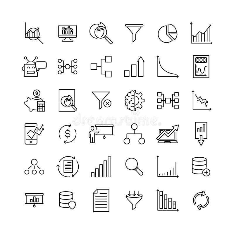 Simple set of big data related outline icons. vector illustration