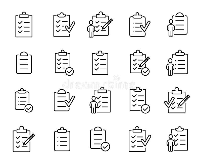Simple set of clipboard related outline icons vector illustration
