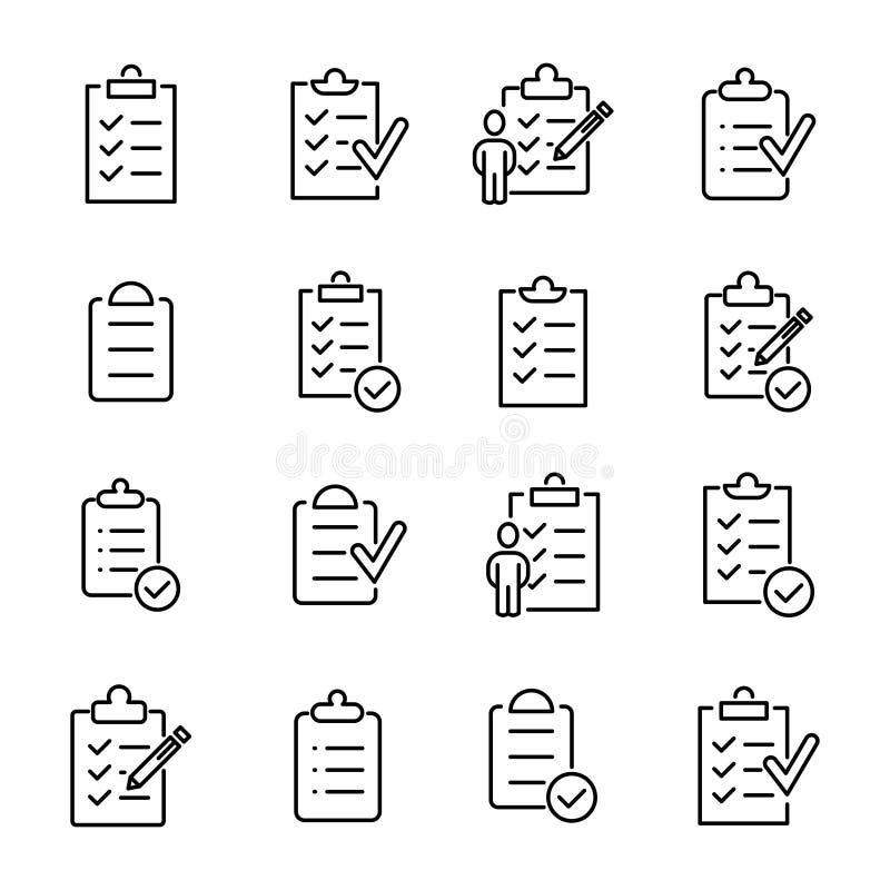 Simple set of clipboard related outline icons stock illustration