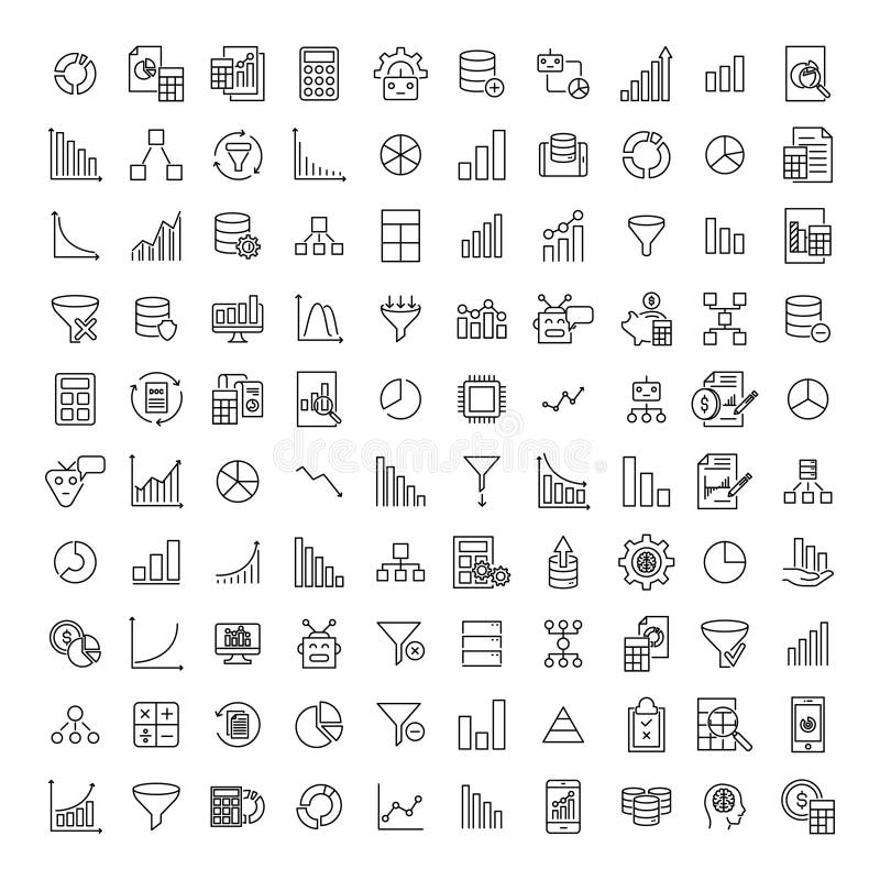 Simple set of data analytics related outline icons. royalty free illustration