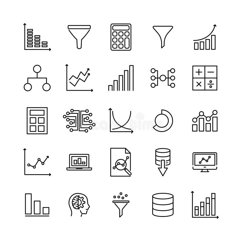 Simple set of data analytics related outline icons. vector illustration