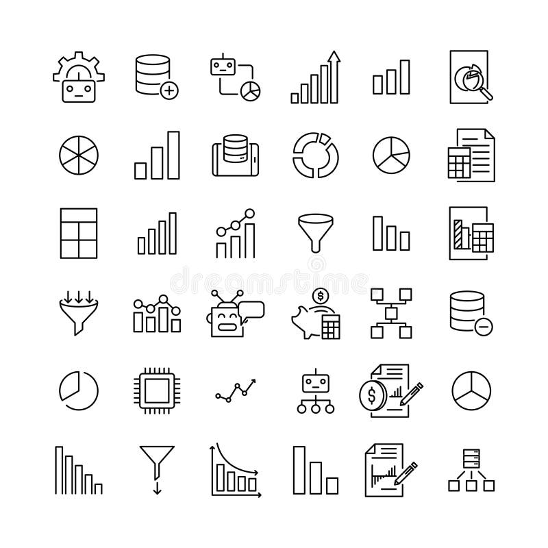 Simple set of data analytics related outline icons. stock illustration